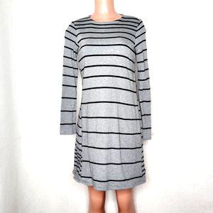 J. Jill Gray Black Striped Dress Long Sleeve Light Sweatshirt Fabric